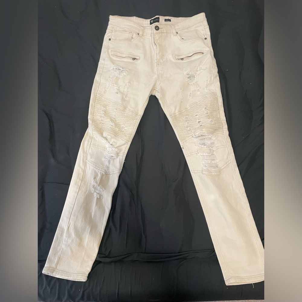 Waimea skinny fit distressed Moto jeans.